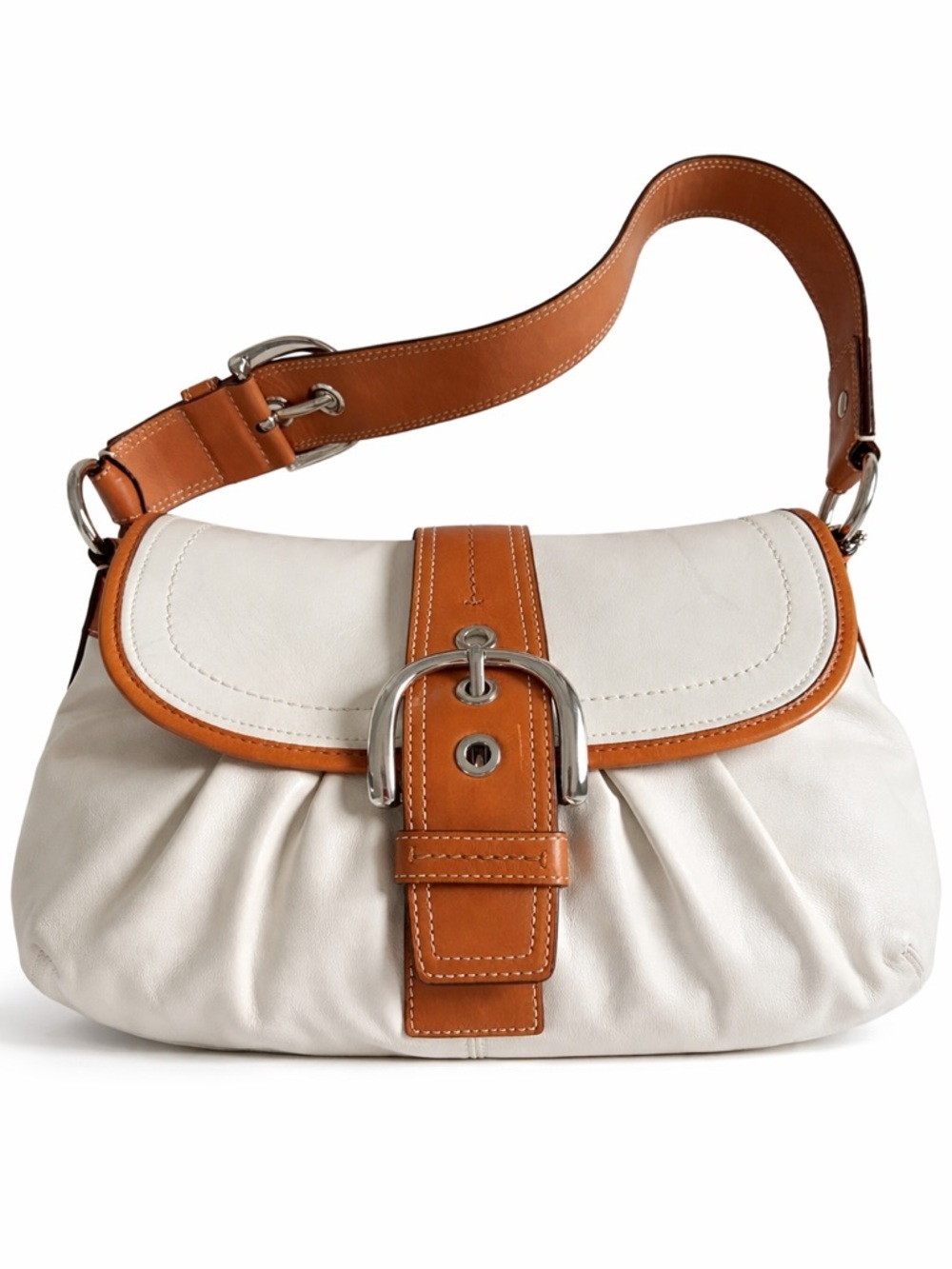 Coach Ergo Pleated Leather Shoulder Bag Cream & Tan (Y2K Vintage)